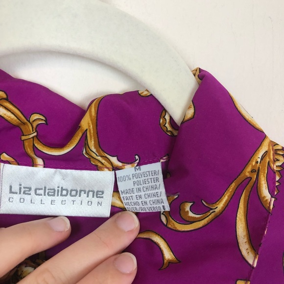 VINTAGE Liz Claiborne Purple Pink Filigree Vegas Button Down Top size Medium - Picture 4 of 10